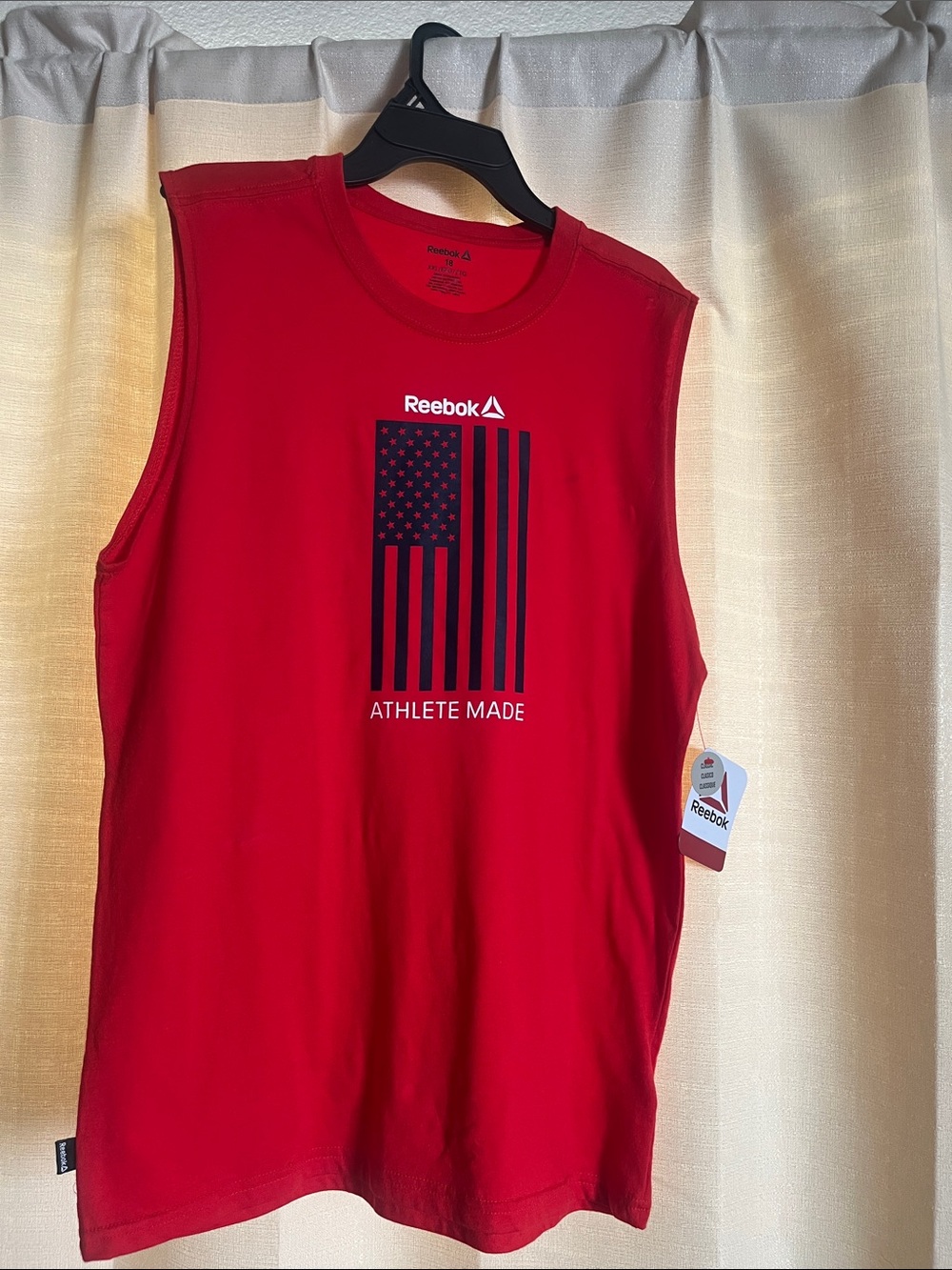 Boys Reebok Red Sleeveless Athletic Tank with Navy USA Flag